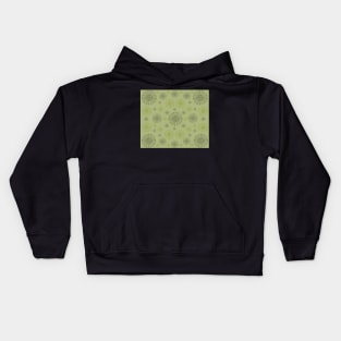 Gently on the Green. A tranquil design featuring wagon wheels in soft olive and mossy green tones. Kids Hoodie